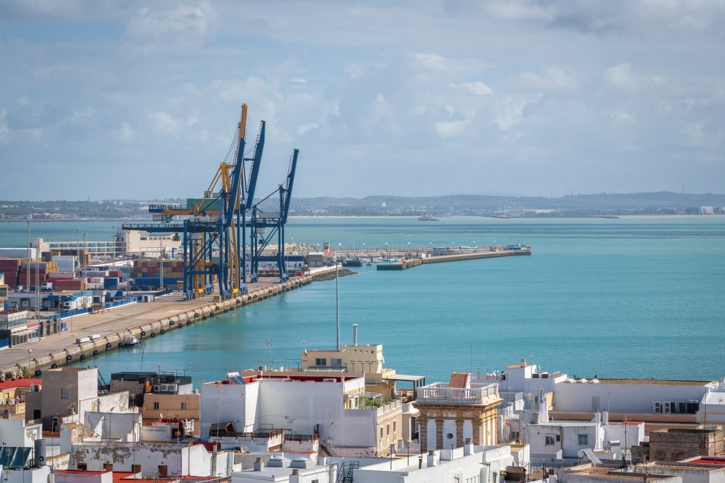 Aerial view of Port of Cadiz Bay - Cadiz, Andalusia, Spain
